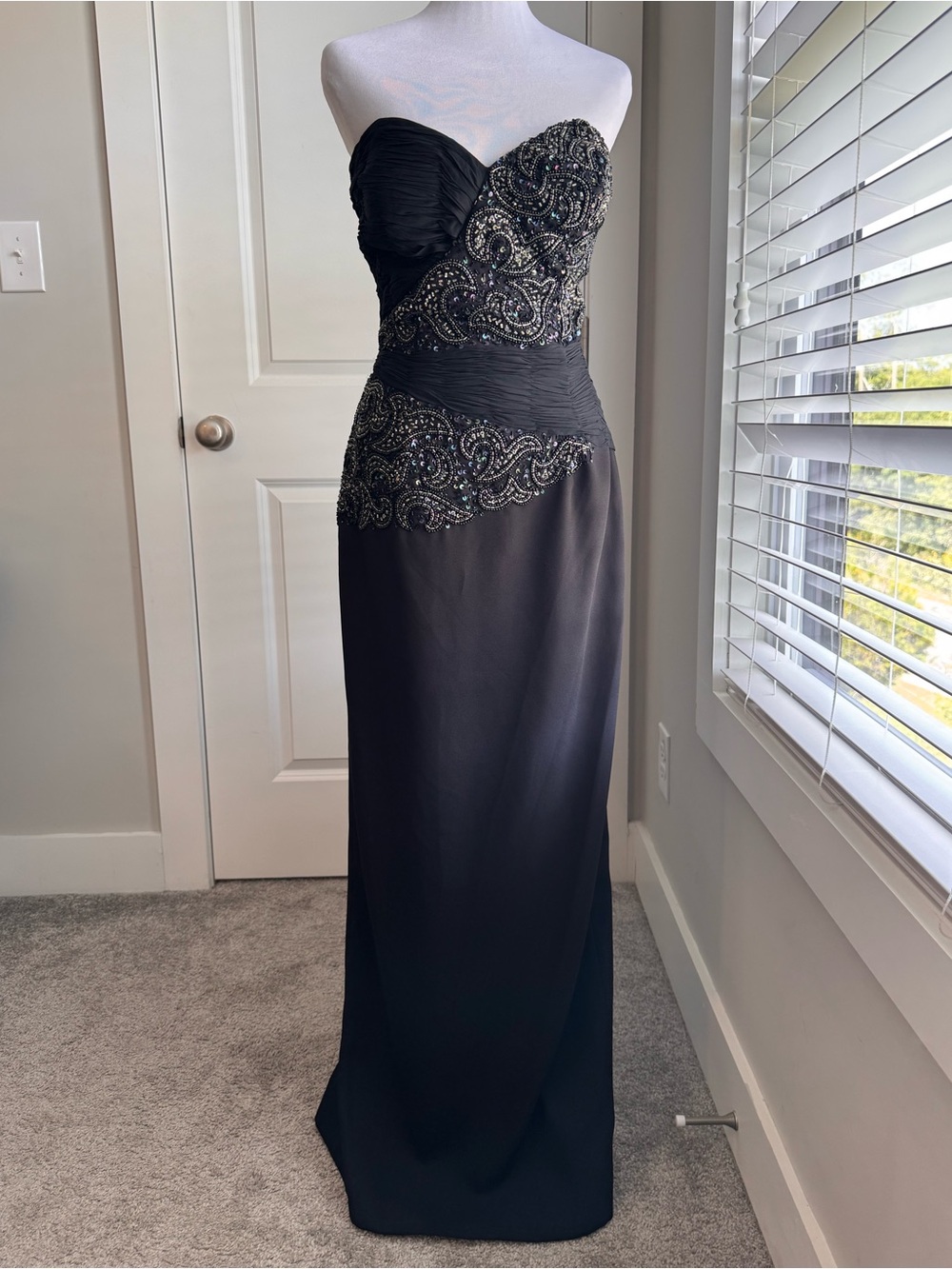 RARE Vintage 90s Y2K Mac Duggal Creative Creations 100% Silk Beaded Prom Gown